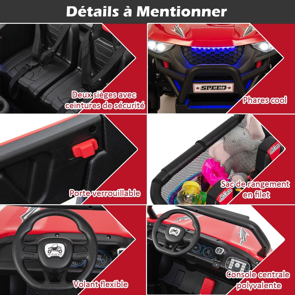 Voiture lectrique Enfant 12 V Tlcommande pour 3-8 Ans 2 Vitesses Ressort de Suspension Charge 59KG 118x74x71CM Noir/Rose/Rouge -