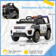 Load image into Gallery viewer, Voiture de Police Electrique Alimentée par Batterie 12 V/7 A Télécommande Connexion Sans Fil Musique Klaxon Sirène Lumières LED Blanc -