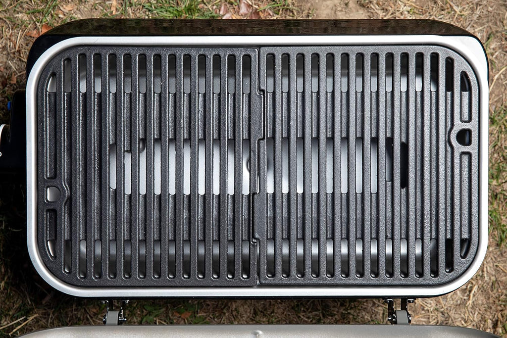 Attitude2go,Barbecue de Table à Faible fumée,BBQ Portable,à Couvercle,thermomètre,et Grille en Fonte,Alimentation : Cartouche de gaz CV 470 Plus,Gris