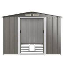 Load image into Gallery viewer, Abri de Jardin Mtal Extrieur 9.74m鲁 Acier Galvanis avec Fondation 4 Persiennes Double Porte et Rampe 260 x 207 x 181 cm Gris Fonc/Gris Clair -