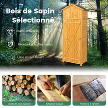 Load image into Gallery viewer, Armoire de Jardin en Bois Imperméable avec Toit Abri de Jardin avec Table Pliable Étagères et 8 Crochets 75x50x180,5CM -