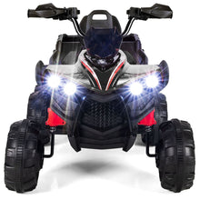 Load image into Gallery viewer, 12V Quad Electrique Enfants avec Lumires LED et Musique Vhicule Electrique Enfants avec Dmarrage Lent Charge 30kg 129 x 69 x 72 cm Noir/Rouge -