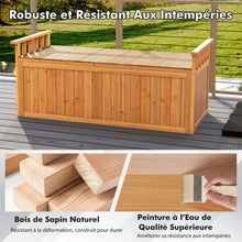 Load image into Gallery viewer, Banc de Rangement en Bois Banc d'Extérieur à 2 Places de 209 L avec Accoudoirs Coffre de Stockage en Bois Charge 100KG Naturel -