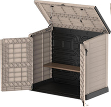 Load image into Gallery viewer, Duramax StoreAway 1200L Plastic Garden Shed/ Flat Lid,Outdoor Storage Shed,Wheelie Bin Hideaways,Wheelie bin box,Durable Construction,Ideal for Bikes,BBQs &amp; 2x 240L Bins,145x85x125 cm,Brown