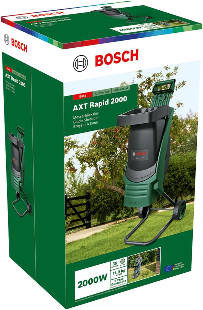 Bosch AXT Rapid 2000 Broyeur de végétaux (pour un broyage puissant des débris de jardin ; moteur puissant de 2000 W)