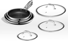 Load image into Gallery viewer, Hexclad 6 Piece Hybrid Stainless Steel Cookware Pan Set 8", 10", 12" with Glass Lids
