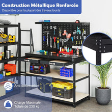 Load image into Gallery viewer, tabli de Bricolage 121 x 61 cm Table de Travail en Mtal de 230 kg avec 3 Panneaux Perfors 24 Accessoires de Suspension Noir/Bleu Marine -