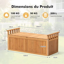 Load image into Gallery viewer, Banc de Rangement en Bois Banc d'Extérieur à 2 Places de 209 L avec Accoudoirs Coffre de Stockage en Bois Charge 100KG Naturel -