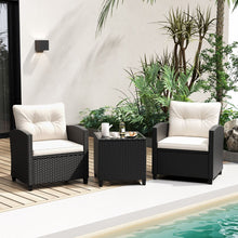 Load image into Gallery viewer, Ensemble de Meubles 3 Pièces de Patio en Rotin Charge 180KG Salon de Jardin 2 Fauteuils Table Basse avec Plateau Noir/Beige/Blanc -