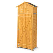 Load image into Gallery viewer, Armoire de Jardin en Bois Imperméable avec Toit Abri de Jardin avec Table Pliable Étagères et 8 Crochets 75x50x180,5CM -
