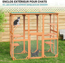 Load image into Gallery viewer, Wiltec Enclos extérieur – 168 x 82 x 166,5 cm – en Bois de Sapin et avec Grillage – Parc pour Chat résistant aux intempéries – avec 6 Zones de Repos – Félins