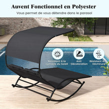 Load image into Gallery viewer, Chaise Longue Double Chaise à Bascule pour 2 Personnes 2 Appui-Têtes Amovibles Cadre en Métal Robuste Lit de Repos Ergonomique 2 Places Gris/Noir/Beige -