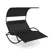 Load image into Gallery viewer, Chaise Longue Double Chaise à Bascule pour 2 Personnes 2 Appui-Têtes Amovibles Cadre en Métal Robuste Lit de Repos Ergonomique 2 Places Gris/Noir/Beige -