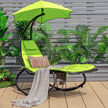 Load image into Gallery viewer, Bain de Soleil  Bascule Transat Suspendu avec Pare-Soleil &amp; Coussin Hamac Charge 150KG 184 cm x 147 cm x 187 cm Vert -