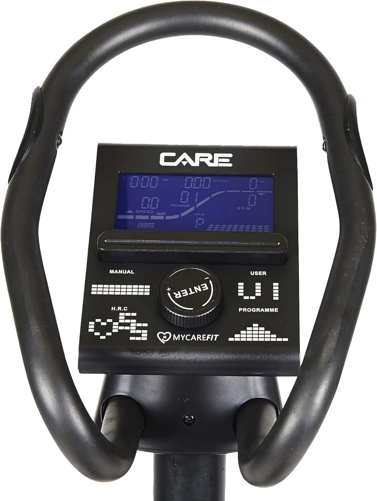 Care Fitness - Vélo Elliptique Motorisé CE-685-24 Niveaux de Difficulté - 24 Programmes - Compteur Écran LCD - Port USB - Porte Tablette - Compatible Application Kinomap