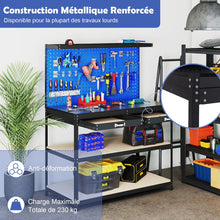 Load image into Gallery viewer, Établi de Bricolage 121 x 61 cm Table de Travail en Métal de 230 kg avec 3 Panneaux Perforés 24 Accessoires de Suspension Noir/Bleu Marine -