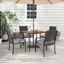 Load image into Gallery viewer, Ensemble de Meubles de Patio 5 Pièces Salon de Jardin 4 Fauteuils en Rotin avec Coussins et Table Carrée avec Trou pour Parasol -