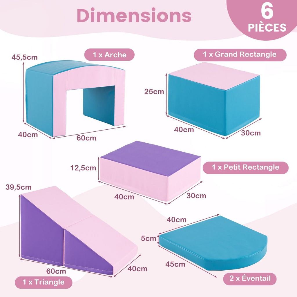 6 Blocs d橢scalade en Mousse Jeu d橢scalade pour Tout-Petits Jeu d橝ctivit d橢scalade Color Tunnel Escaliers et Rampe pour 12+ Mois Color/Bleu/Violet -