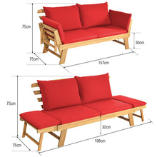 Load image into Gallery viewer, Chaise Longue Convertible avec Coussin Canapé de Jardin 2 en 1 en Bois d’Acacia avec Accoudoir Réglable pour Patio Piscine Jardin Blanc/Gris/Bleu/Rouge -