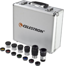 Load image into Gallery viewer, Celestron 94303 Kit d'oculaires et de filtres de 1,25 Pouce - 14 pièces dans Un étui de Transport en métal doublé de Mousse, Argent