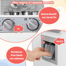 Load image into Gallery viewer, Cuisine de Jeu pour 3 Ans et Plus Jouets de Cuisine en Bois avec Evier Robinet Distributeur d橢au Micro-ondes Four Ustensiles Blanc -