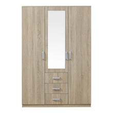 Load image into Gallery viewer, Armoire de chambre garde-robe moderne meuble de rangement intemporel 5 tagres 3 tiroirs + miroir MDF 176 x 120 x 52 cm effet ch锚ne sonoma 03_0006369