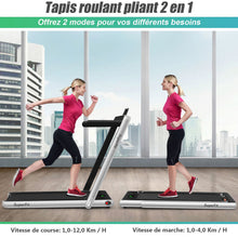 Load image into Gallery viewer, 2 en 1 Tapis de Course Electrique Pliable 1 à 12 Km/H avec Haut-parleur Bluetooth Télécommande Moteur 0,75HP Vert/Blanc/Noir/Rouge/Or/Noir et Argenté/Bleu -