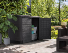Load image into Gallery viewer, Duramax StoreAway 1200L Plastic Garden Shed/ Flat Lid,Outdoor Storage Shed,Wheelie Bin Hideaways,Wheelie bin box,Durable Construction,Ideal for Bikes,BBQs &amp; 2x 240L Bins,145x85x125 cm,Brown