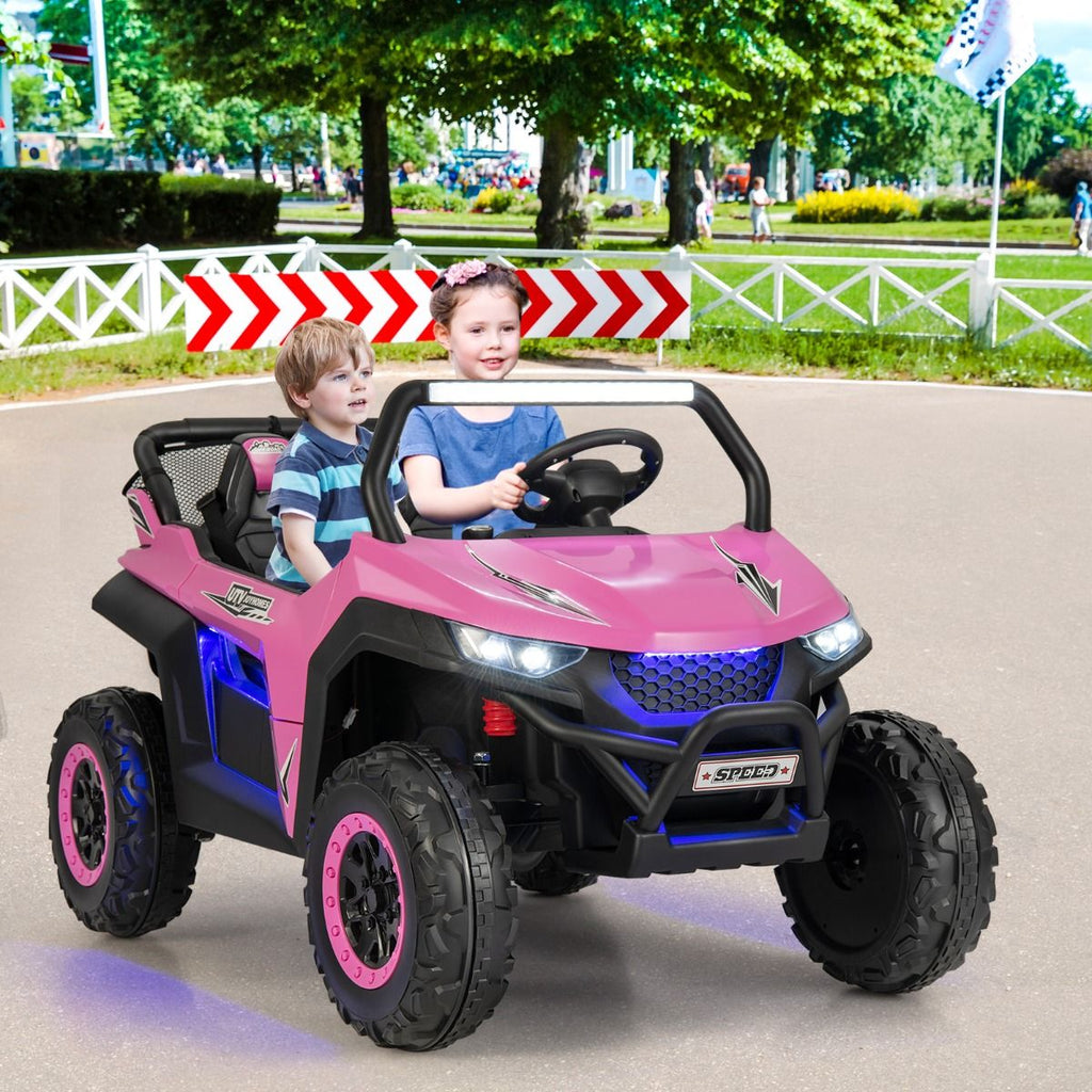 Voiture électrique Enfant 12 V Télécommande pour 3-8 Ans 2 Vitesses Ressort de Suspension Charge 59KG 118x74x71CM Noir/Rose/Rouge -