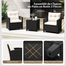 Load image into Gallery viewer, Ensemble de Meubles 3 Pièces de Patio en Rotin Charge 180KG Salon de Jardin 2 Fauteuils Table Basse avec Plateau Noir/Beige/Blanc -