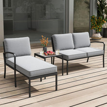 Load image into Gallery viewer, Ensemble Salon de Jardin 3 Pièces Ensemble de Canapé Rembourré d’Extérieur avec Table Basse Cadre en Métal Robuste Gris -