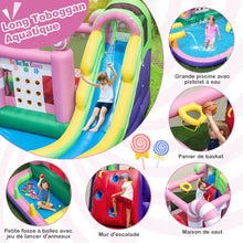 Load image into Gallery viewer, 9 en 1 Château Gonflable en Forme Bonbons avec Toboggan Maison de Saut Gonflable avec Pistolet à Eau Charge 90kg pour 2 Enfants de 3-10 Ans -