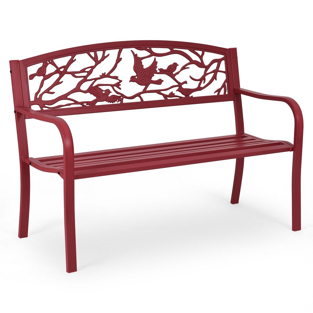 Banc de Jardin en Fer Résistant de Haute Qualité Style Contemporain 2-3 Places Parfait pour Extérieur 127x60x88cm Rouge -