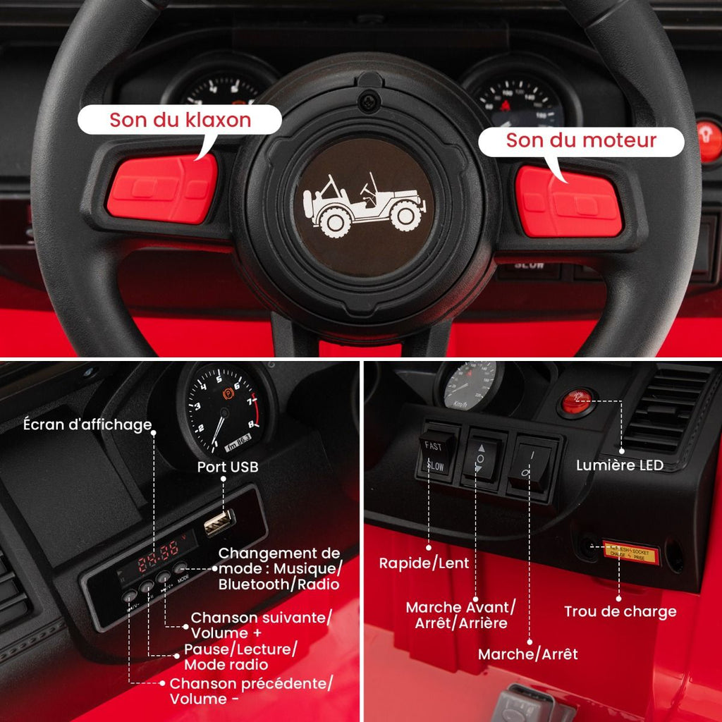 24V Voiture lectrique 2 Places Enfants avec Tlcommande 2,4G Musique LED Dmarrage Lent 2 Vitesses Charge 35kg pour 3-8 Ans+ Rouge/Rose/Vert -