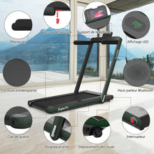 Load image into Gallery viewer, 2 en 1 Tapis de Course Electrique Pliable 1 à 12 Km/H avec Haut-parleur Bluetooth Télécommande Moteur 0,75HP Vert/Blanc/Noir/Rouge/Or/Noir et Argenté/Bleu -