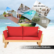 Load image into Gallery viewer, Chaise Longue Convertible avec Coussin Canapé de Jardin 2 en 1 en Bois d’Acacia avec Accoudoir Réglable pour Patio Piscine Jardin Blanc/Gris/Bleu/Rouge -