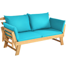 Load image into Gallery viewer, Chaise Longue Convertible avec Coussin Canapé de Jardin 2 en 1 en Bois d’Acacia avec Accoudoir Réglable pour Patio Piscine Jardin Blanc/Gris/Bleu/Rouge -