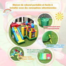 Load image into Gallery viewer, Ch芒teau Gonflable 4 en 1 pour Enfant 3-10 Ans avec Toboggan Aire de Saut Mur d橢scalade Panier de Basketball -