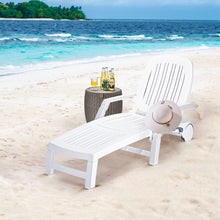 Load image into Gallery viewer, Chaise Longue Inclinable Réglable à 5 Positions avec Roues Flexibles Fauteuil Relax de Camping avec Boîte de Rangement Charge 150KG Blanc -