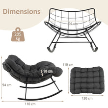Load image into Gallery viewer, Chaise à Bascule d'Intérieur et d'Extérieur Chaise Papasan Surdimensionnée avec Coussin Rembourré &amp; Cadre en Métal Capacité 205 Kg Gris -