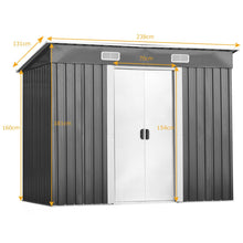 Load image into Gallery viewer, Abri de Jardin à l'Extérieur en Acier Galvanisé avec 2 Portes,4 Bouches d'Aération pour Stocker Outils 238 x 131 x 181CM Gris+Blanc -