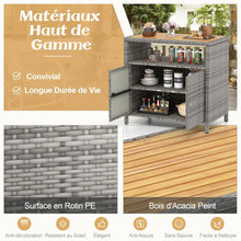 Load image into Gallery viewer, Armoire de Rangement Exterieur en Rotin Armoire de Jardin avec Plateau en Bois d'Acacia Compartiment Ouvert Buffet  2 Portes -