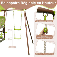 Load image into Gallery viewer, Balanoire 7-en-1 Aire de Jeu en Mtal avec Fort Couvert Rglable en Hauteur Corde d'Escalade Bac  Sable Glisseur Toboggan Ondul Vert -