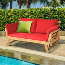 Load image into Gallery viewer, Chaise Longue Convertible avec Coussin Canapé de Jardin 2 en 1 en Bois d’Acacia avec Accoudoir Réglable pour Patio Piscine Jardin Blanc/Gris/Bleu/Rouge -