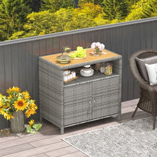 Load image into Gallery viewer, Armoire de Rangement Exterieur en Rotin Armoire de Jardin avec Plateau en Bois d'Acacia Compartiment Ouvert Buffet à 2 Portes -