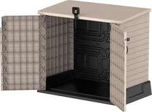 Load image into Gallery viewer, Duramax StoreAway 1200L Plastic Garden Shed/ Flat Lid,Outdoor Storage Shed,Wheelie Bin Hideaways,Wheelie bin box,Durable Construction,Ideal for Bikes,BBQs &amp; 2x 240L Bins,145x85x125 cm,Brown