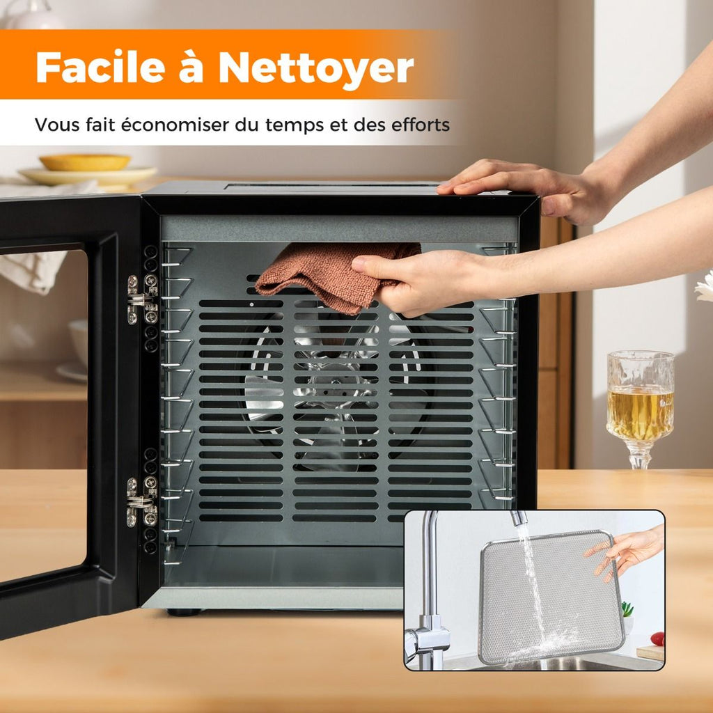Déshydrateur Alimentaire Séchoir à 10 Plateaux en Acier Inoxydable avec 10 Programmes Préréglés Minuterie de 48H&Température de 30-75Noir -