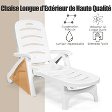 Load image into Gallery viewer, Chaise Longue Pliable Dossier Inclinable  5 Positions avec Roues Intgres pour Terrasse Jardin Piscine 150 kg Gris/Blanc/Bleu -