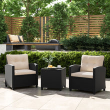 Load image into Gallery viewer, Ensemble de Meubles 3 Pièces de Patio en Rotin Charge 180KG Salon de Jardin 2 Fauteuils Table Basse avec Plateau Noir/Beige/Blanc -