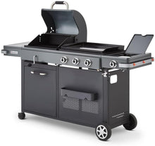 Load image into Gallery viewer, BRASERO - Barbecue Bi-Energy Gun Metal XL - Barbecue Charbon et Plancha 60 x 42 cm à gaz avec brûleur latéral -12,95 KW